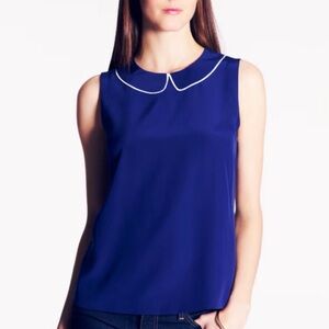 Kate Spade Collared Silk Tank Top Blouse Navy & White Size 6